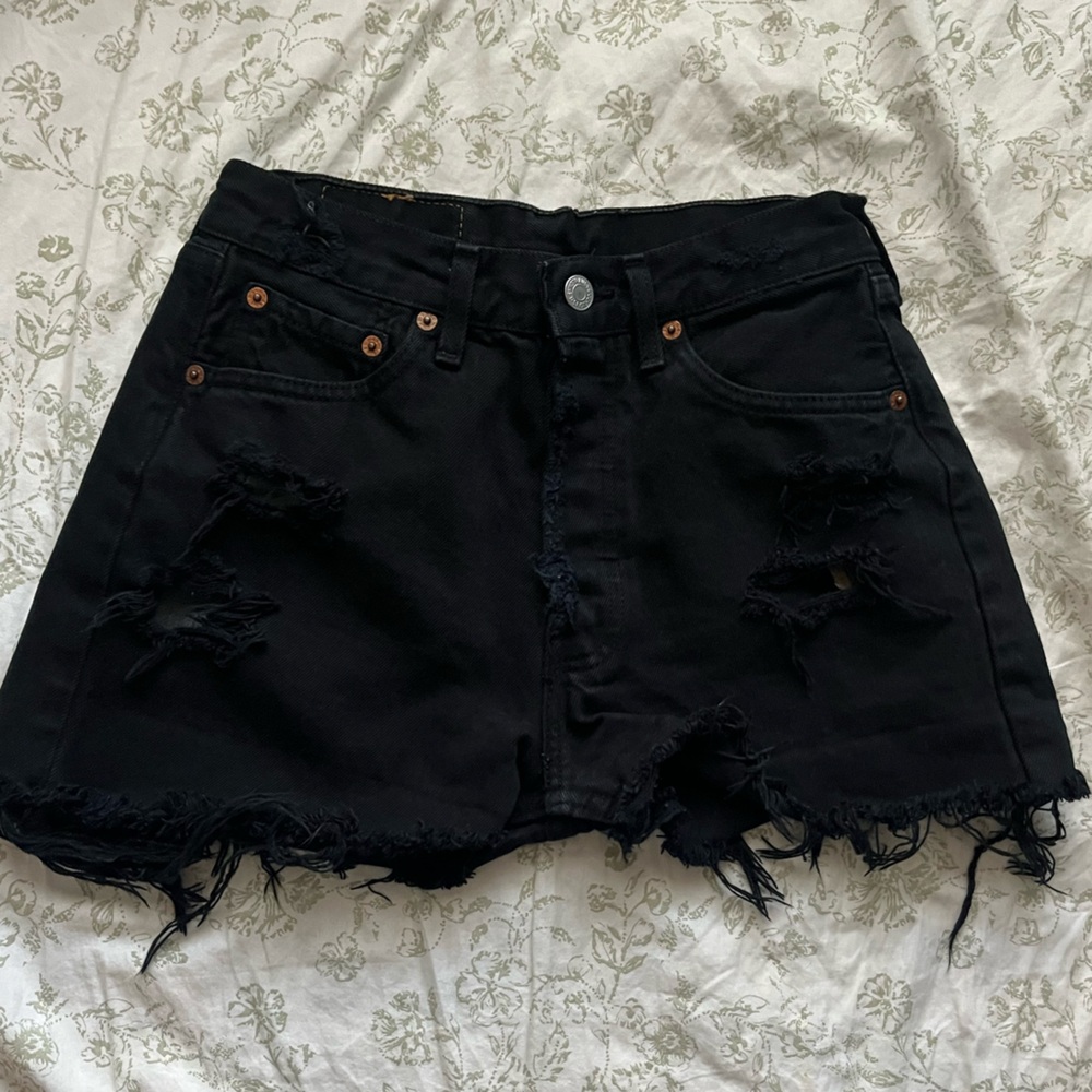 Levi’s Distressed Black Denim Shorts